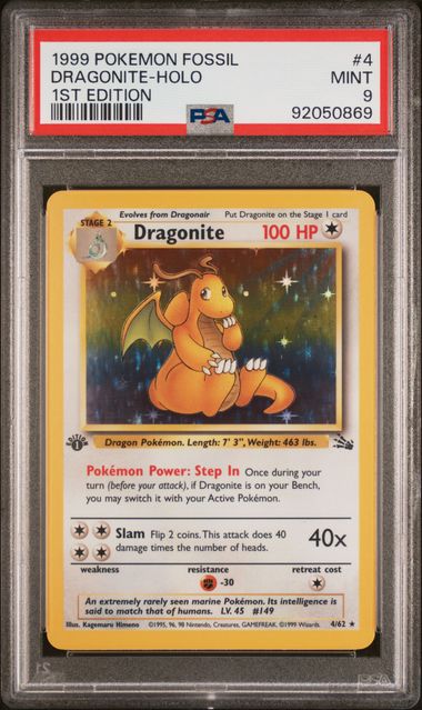 1st Edition Fossil Dragonite Holo PSA 9