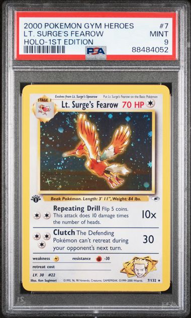 1st Edition Lt. Surges Fearow (PSA 9)